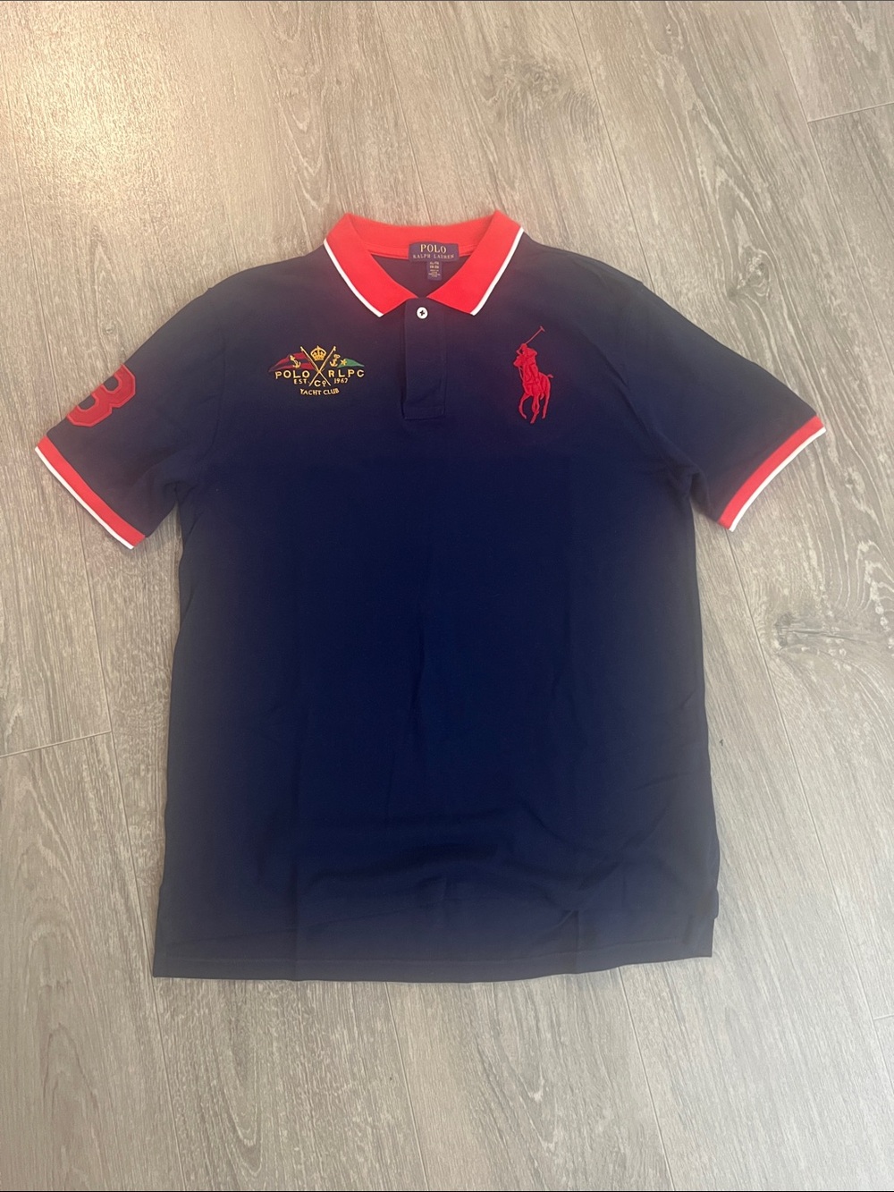 Ralph Lauren Navy Polo with Red Trim & Embroidered Pony